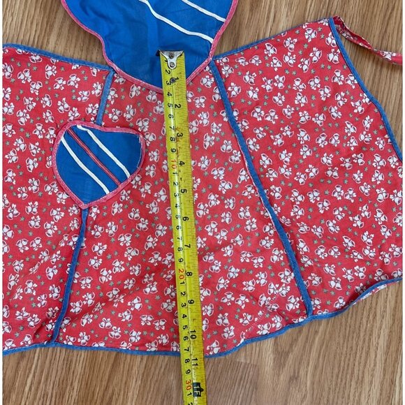Vintage Kids Red Blue Bells Print Apron Heart-Shaped Details Adjustable Ties - Picture 6 of 8
